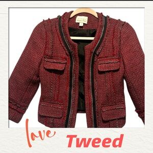 Hinge red and black‎ wool tweed blazer size Xs